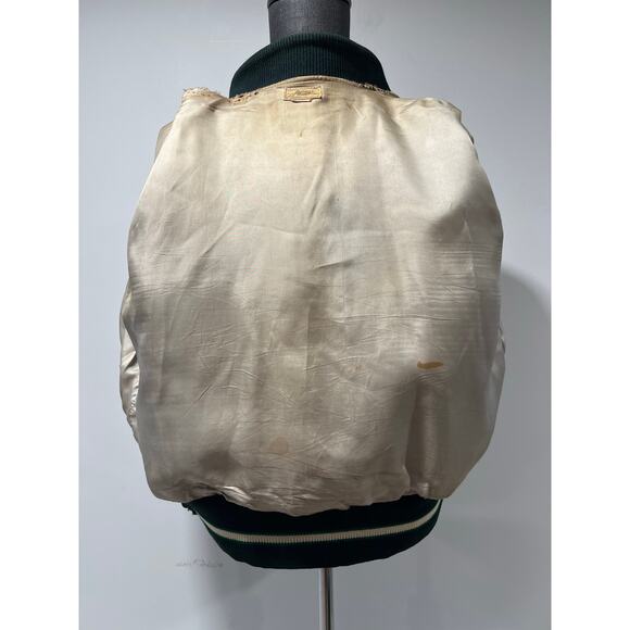 Men's Varsity Letterman Bomber Jacket Green Yellow D Dartmouth Rowing - Picture 12 of 15